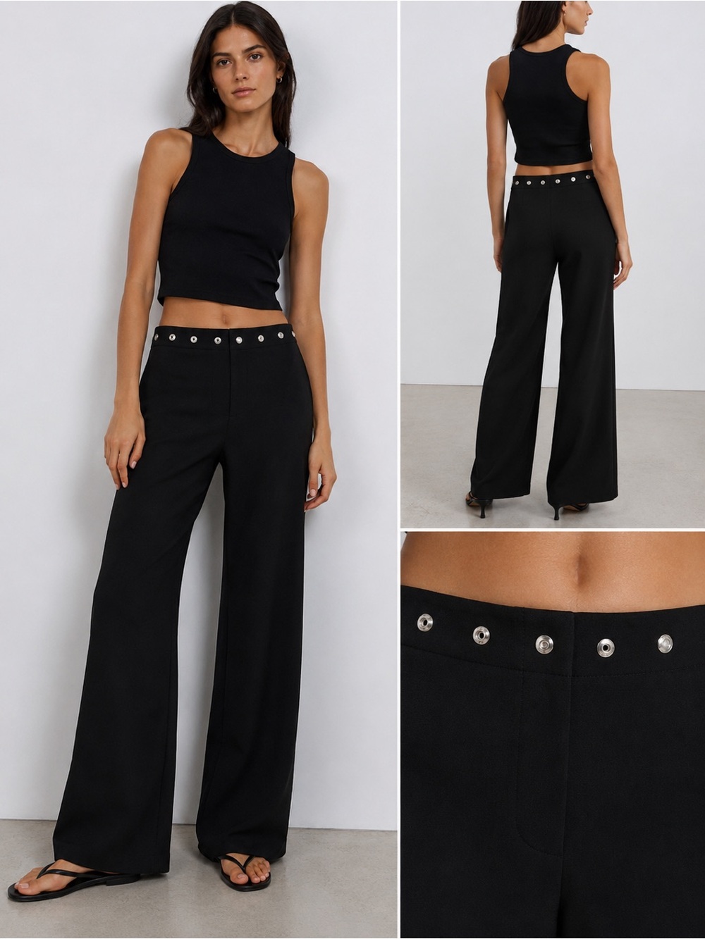 Paloma Wool Dain Snaps Pants Black Size 36 NWT Wide Leg Snap Detail Trousers